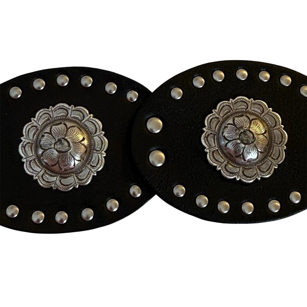 Fossil Leather Studded Western Concho Belt Black Buckle Wide Boho Flower Large - Picture 6 of 11